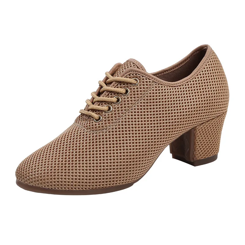 Zapatos de baile latino de tela de red para mujer, zapatos de baile de salón de Jazz, tacones altos para entrenamiento de niños, zapatillas de baile de Tango modernas, novedad