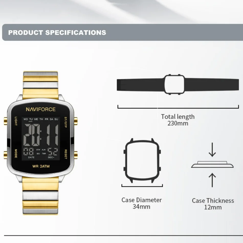 جديد NAVIFORCE موضة LCD عرض التاريخ حزام الصلب مقاوم للماء الساعات الرقمية النساء الرياضة الإلكترونية ساعة اليد Relogio Feminino