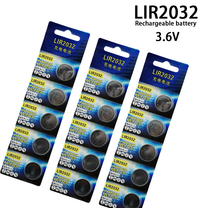 خلية عملة LIR2032 LIR2025 3.6 فولت قابلة لإعادة الشحن، 5-30 قطعة للوحة الأم المكتبية BIOS، احتياطية لذاكرة CMOS، صيانة الكمبيوتر