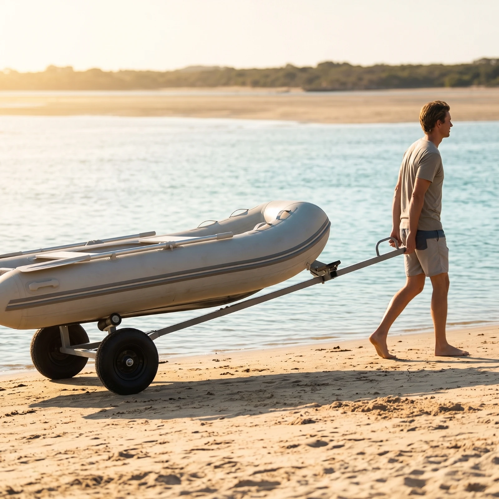 Hand Pull Boat Dolly Easy Assembly Inflatable Boat Trailer for Anglers, Beach, Marina