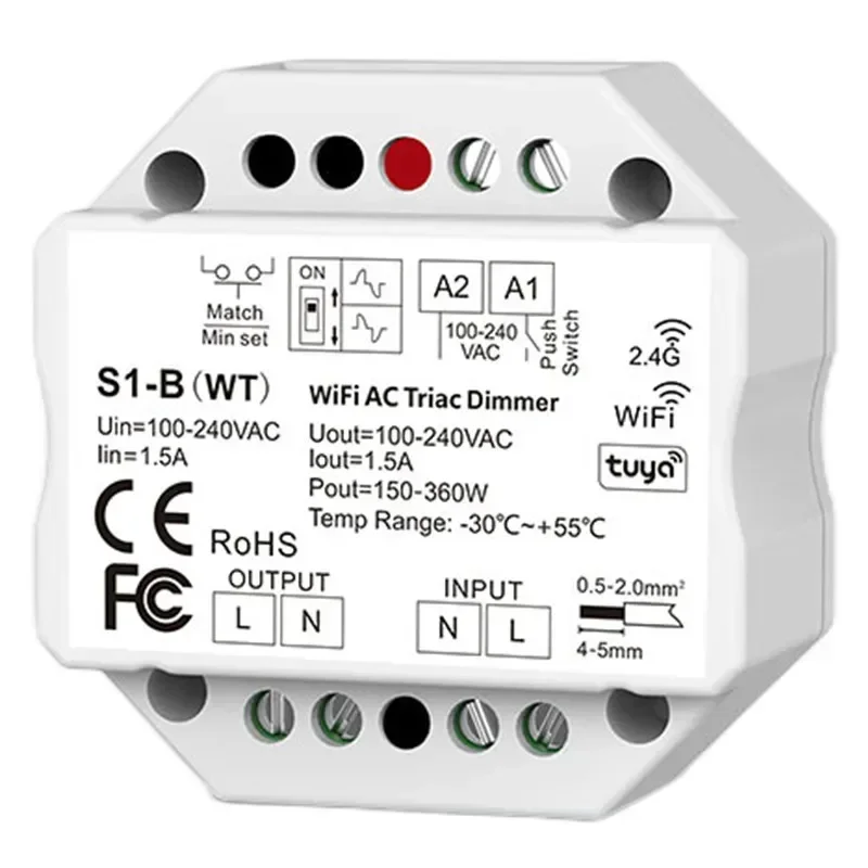 LED Dimmer WiFi & RF Push AC Triac Controller Tuya APP Schakelaar 2.4G S1-B/S1-B (WT)/S1-B (WZ) Voor Enkele Kleur LED Lamp Strip R11