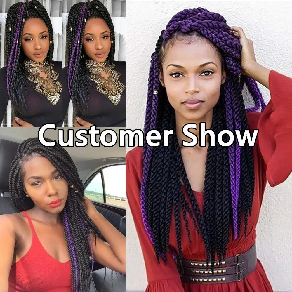 Extensão de cabelo sintético trança jumbo para mulheres, cabelo ombre jumbo, tranças diy, roxo, rosa, amarelo, azul, 20 ", 26"