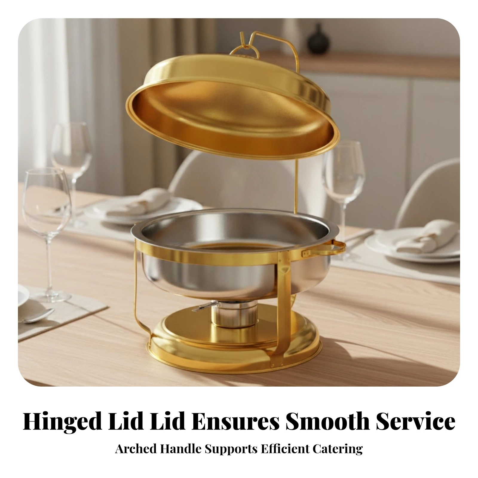 Round Chafing Dish with Dome Lid Heavy-Duty Stainless Steel Buffet Server Chafing Dish with Stand Portable Chafer Rust Resistant