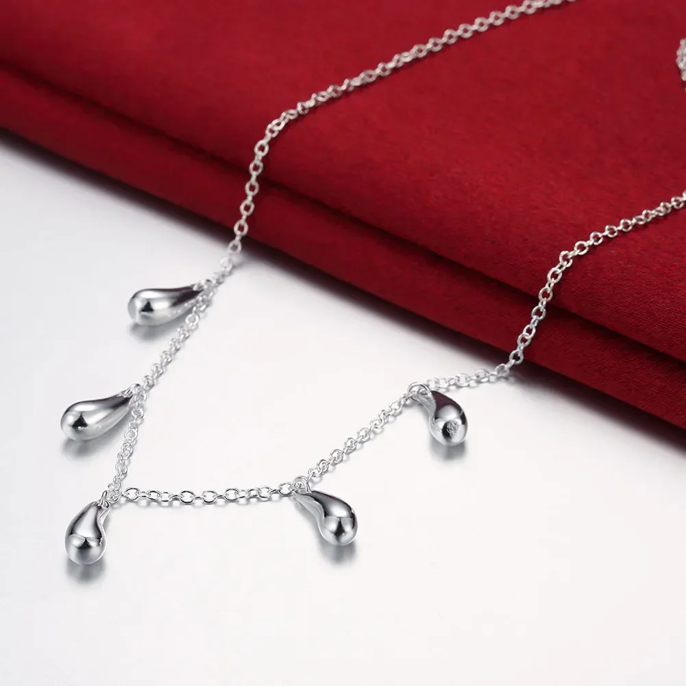 

Charm 925 Silver Necklaces Jewelry 18 Inches Fashion Five Water Droplets Necklace for Women Christmas Gifts