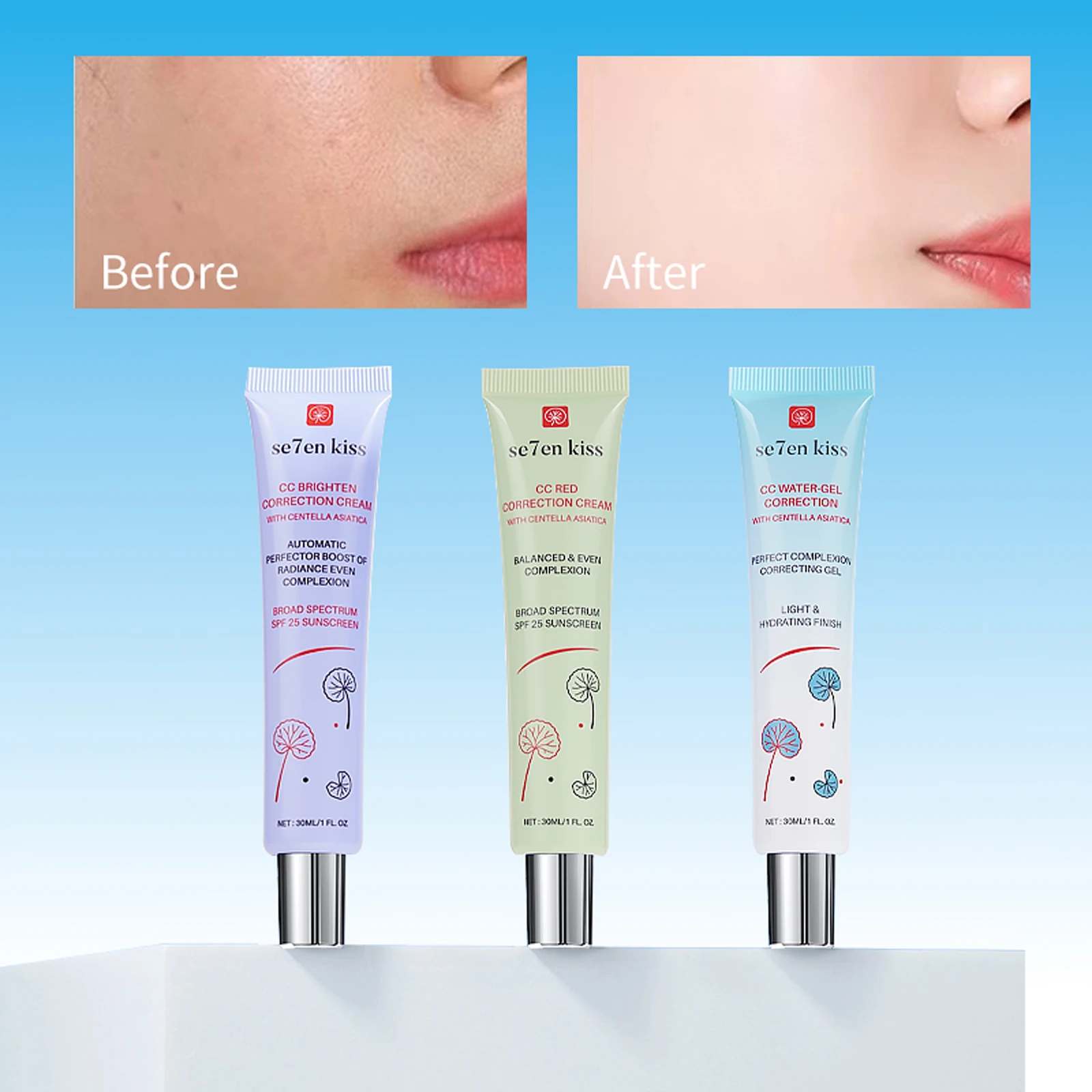 كينتيللا اسياتيكا اشراق المخفي CC كريم واقية من الشمس مسام الوجه المخفي حتى لون البشرة ترطيب التمهيدي