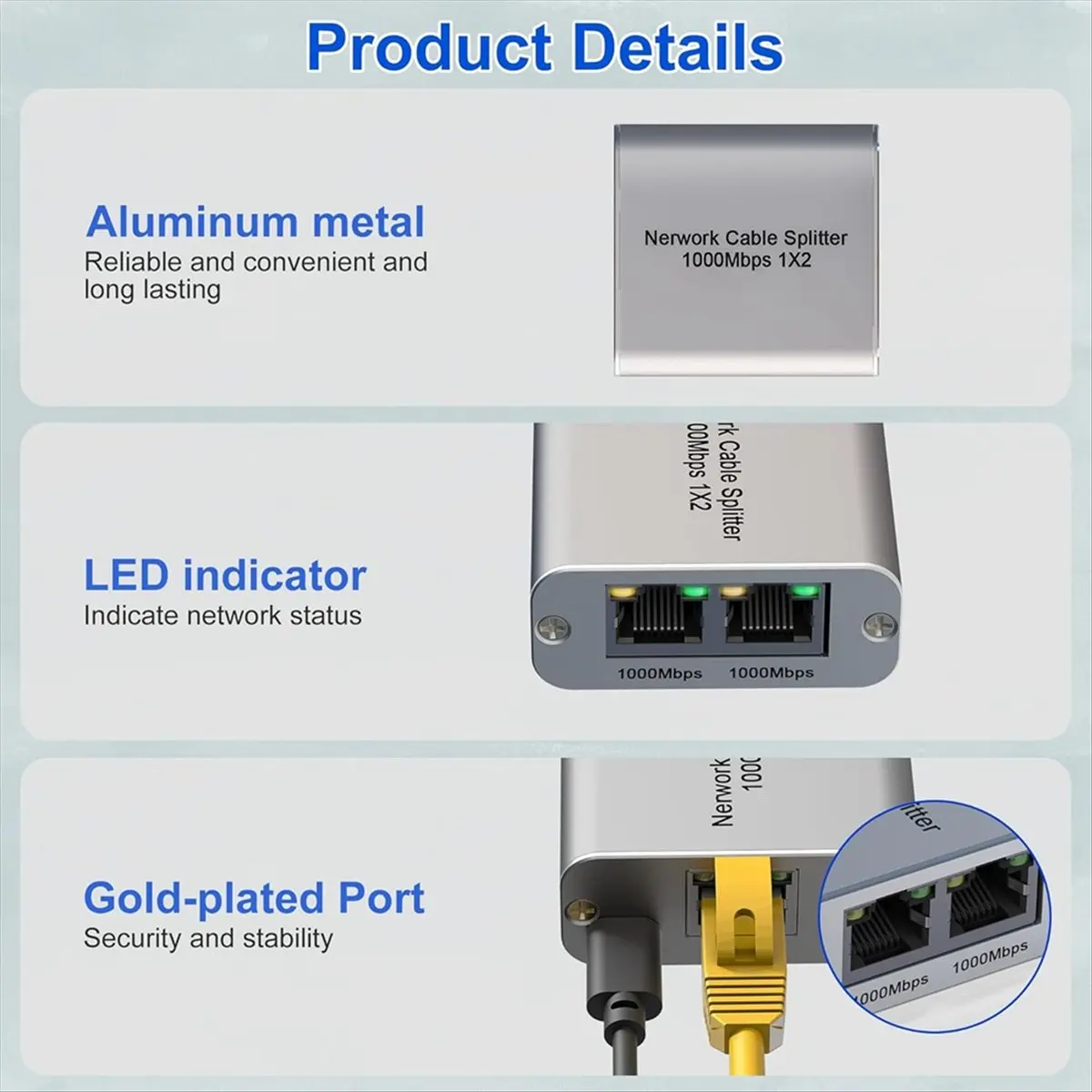 ABGN Ethernet Splitter 1 to 2 High Speed Gigabit Ethernet Switch 2 Port Internet RJ45 LAN Splitter for Cat5/5e/6/7/8 Cable view 5