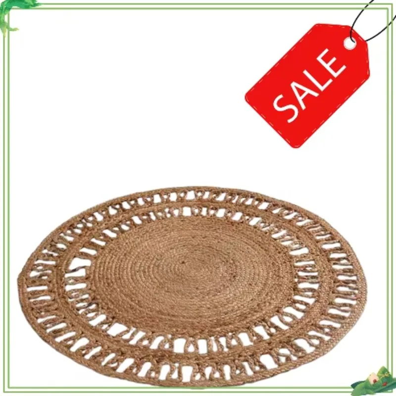 

Rug Circular Hollow Out Jute Carpet Hand Braided Reversible Modern Area Floor Rug