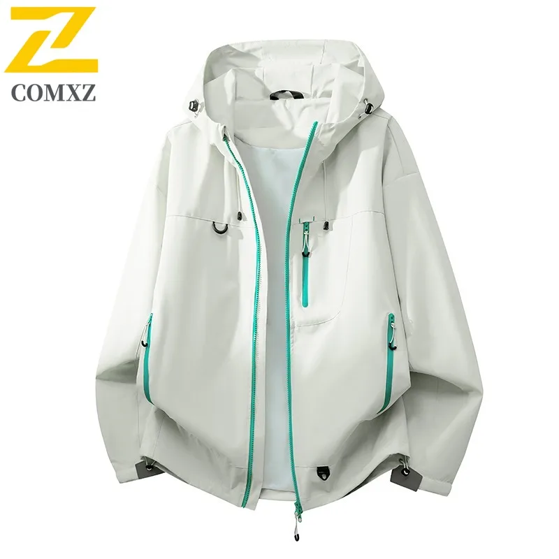 

COMXZ Outdoor Adventure Мужская куртка премиум-класса Повседневное ветрозащитное пальто с капюшоном Однотонное удобное легкое осеннее пальто для пешего туризма