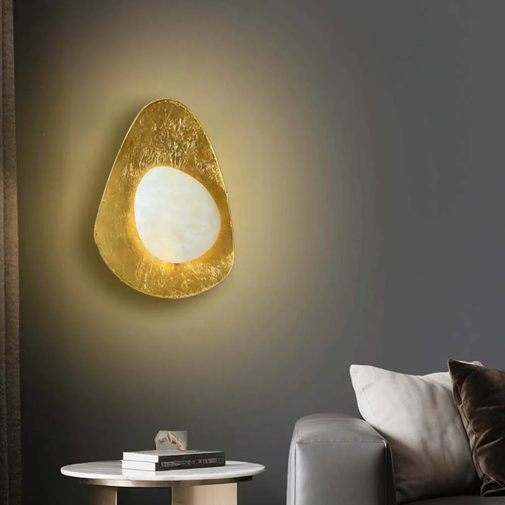 Forged Gold Foil Wall Lamp Project Hotel Marble Shell Shaped Lamp Bedside Living Room Led Lighting