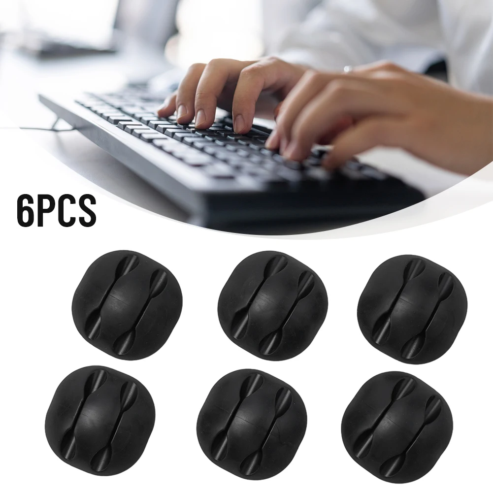 Clip per cavi Clip per cavi 3,5 * 3,5 cm 6 pezzi Custodia in gomma morbida Fermo per cavi a due fori Desktop per ganci da 6 mm per uso domestico