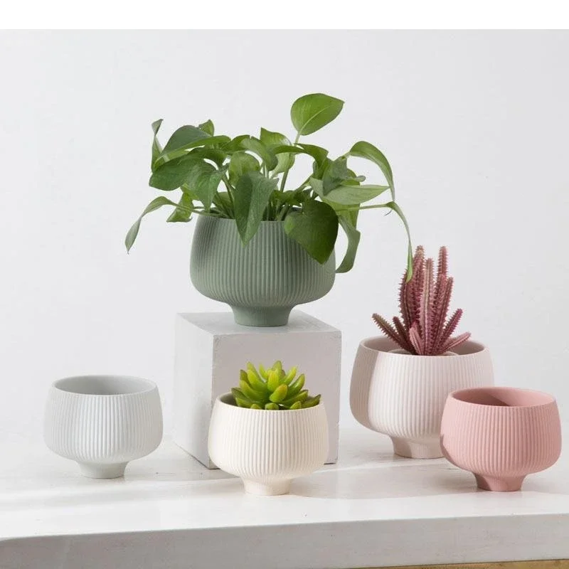 Multicolor Stripes Ceramic Vase Potted Plants Flower Pots Decorative Vases Desk Decoration Artificial Flowers Floral Arrangement