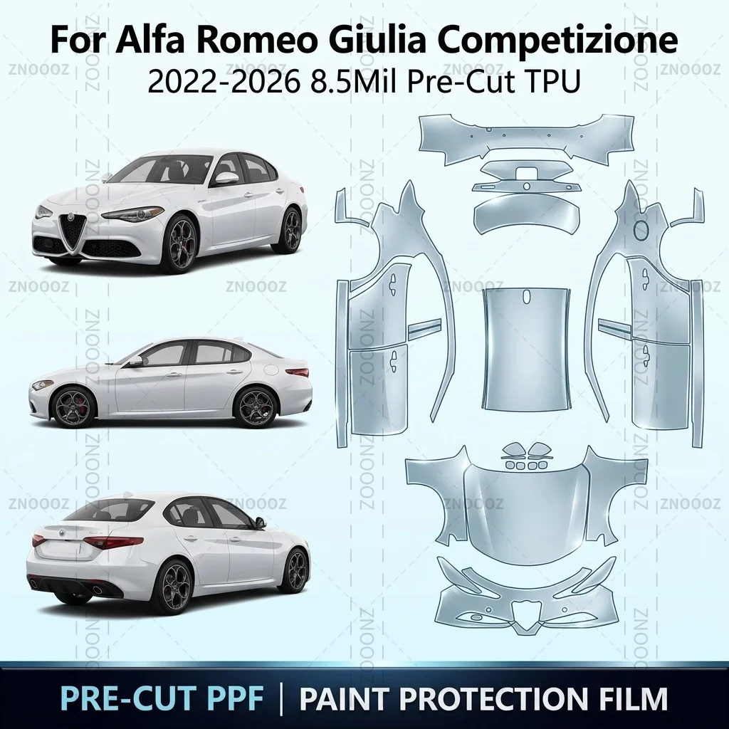 For Alfa Romeo Giulia Competizione 2022-2026 8.5Mil Pre-Cut TPU PPF Kit Self Healing Full Vehicle Glossy Clear Matte Black