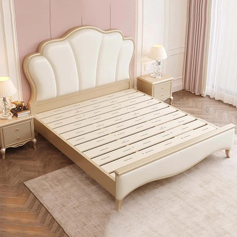 Elegant Wood Double Bed Pretty American Comferter Princess Luxury Queen Bed Frame Storage Letto Matrimoniale Bedroom Furniture