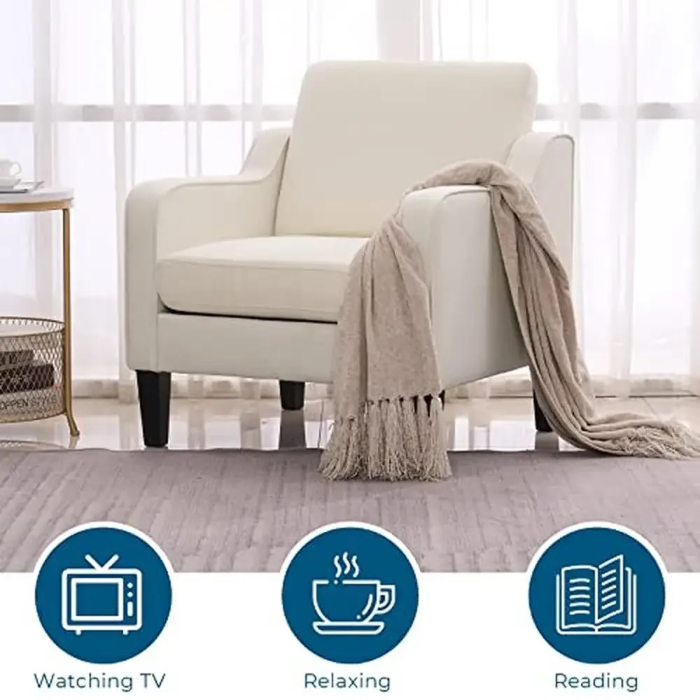 Modern Beige Fabric Armchair Scooped Arms Living Room Accent Chair Foam Cushions Sturdy Frame 380lbs Weight Limit Plush Comfort