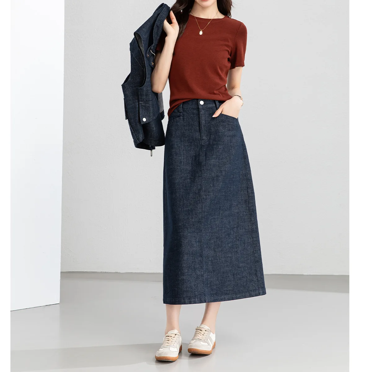 

Spring New Arrival Women's Denim Vest Jaet Svel Slimming Skirt Set Vintage Sle Casual Sportswear Ensemble