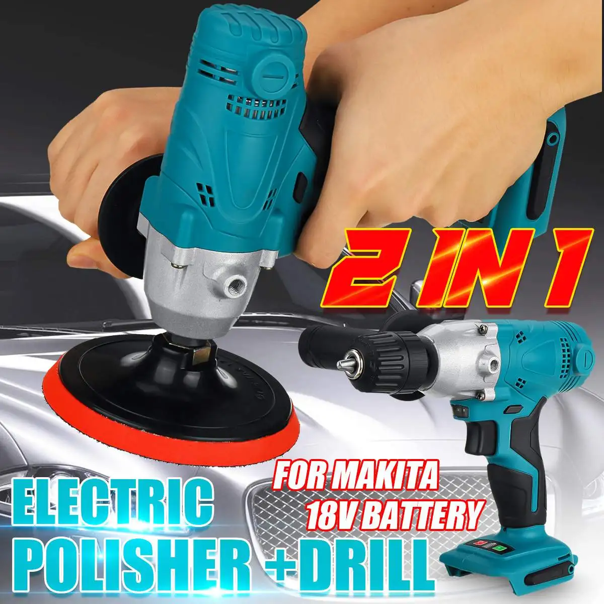 

2 IN 1 Cordless Electric Polishing Machine With LED Drill Driver Kit 6800rpm Car Polisher Polishing Pads for Makita 18V Battery