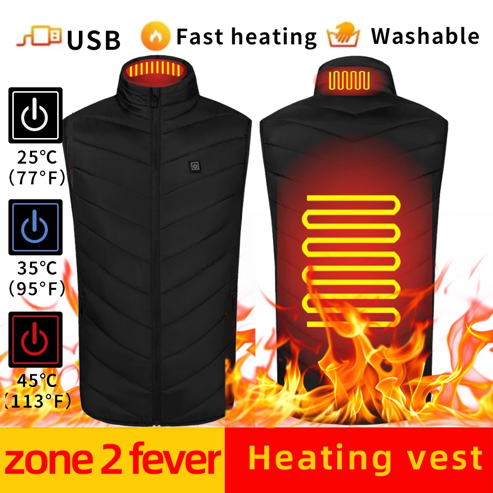 Men Women Heated Vest Electric Heating Coat 3 Heat Levels Warm USB Rechargeable Digital Display for Camping Outdoor Work Fishing