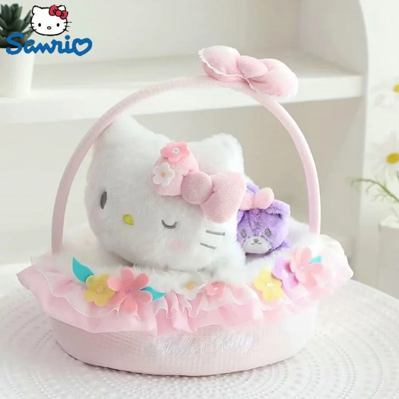 

Sanrio Pochacco Hellokittys Cinnamoroll Plushie Doll Crouching Posture Flower Basket Series Plush Appease Toys Gift