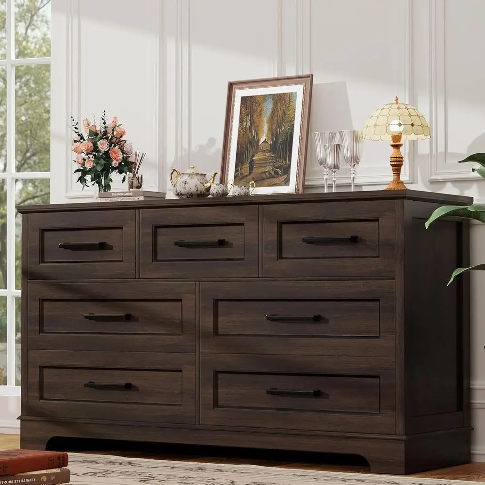 서랍장과 다단계 의류 정리함이 있는 7단 서랍 침실 수납 캐비닛, 브라운