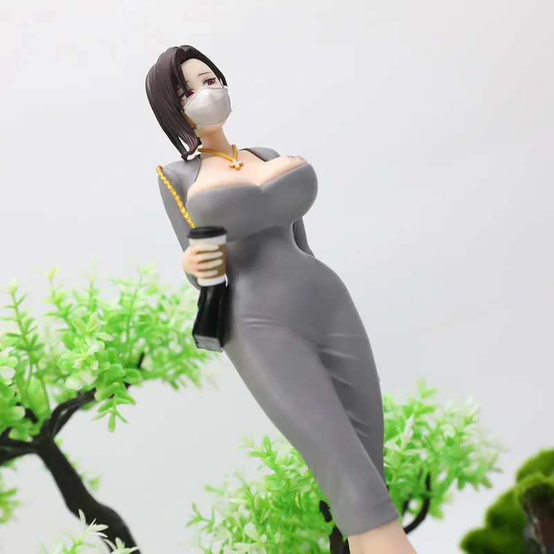 Anime Action Figure Masked Office Lady PVC Doll With Coffee Cup Elegant Mature Female PC Case Desktop Ornament For Anime Fans view 4