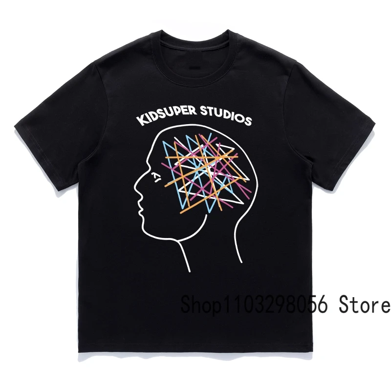 T-shirt Casual allentata KidSuper top American High Street Sketch cervello umano lettera Logo stampa manica corta KIDSUPER Tee Unisex