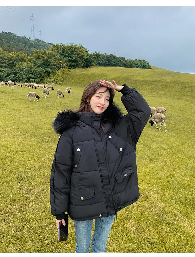 سترات معطف قطنية للنساء مع قلنسوة وياقة من الفرو وسحاب مغطى بأزرار شتوية سميكة مقاومة للرياح ملابس خارجية معطف للسيدات للمكتب #6