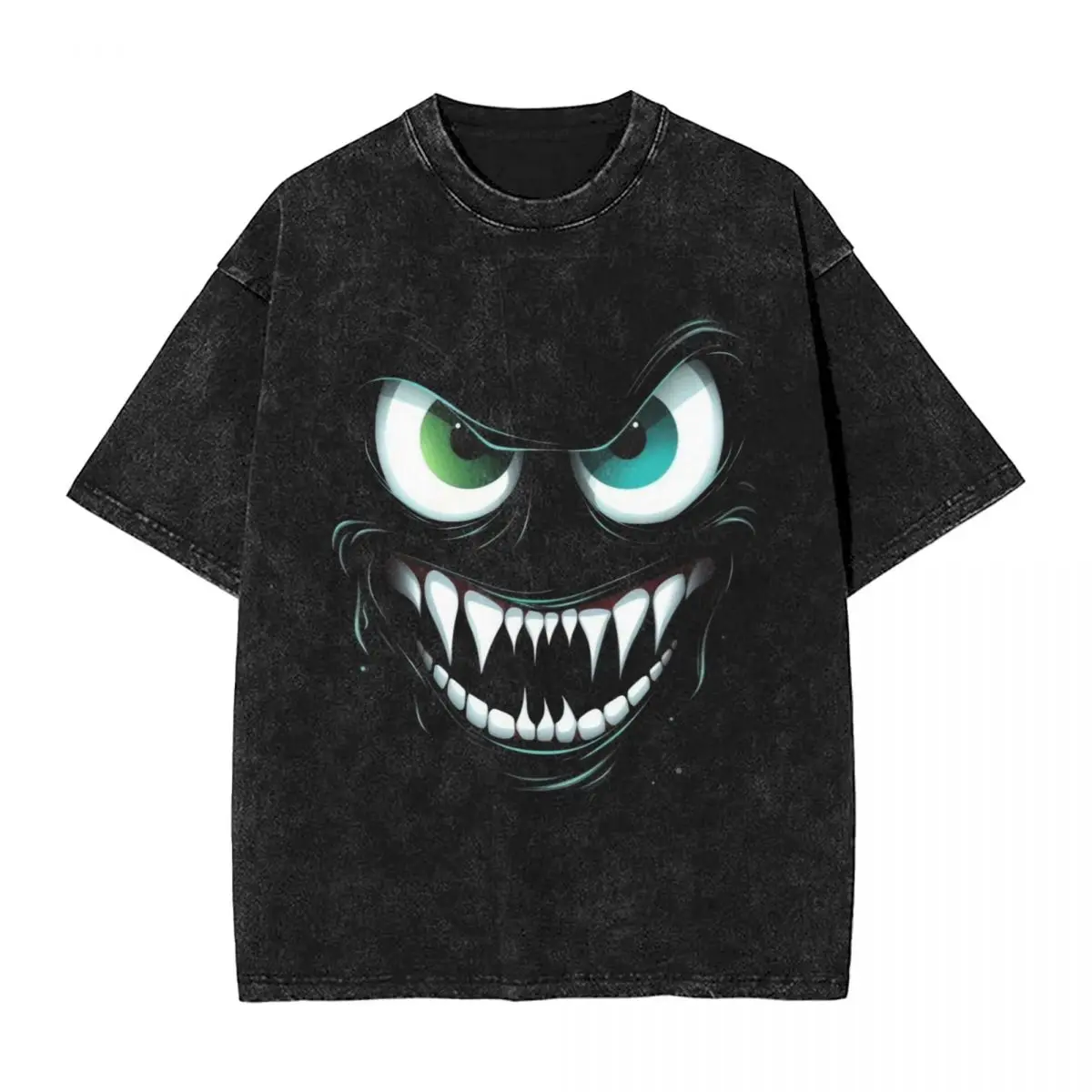 Monster Face woman Men Washed T-Shirt Hot stamping Print Tees,Harajuku Cotton Tshirt Men's Summer Short Sleeve Tees