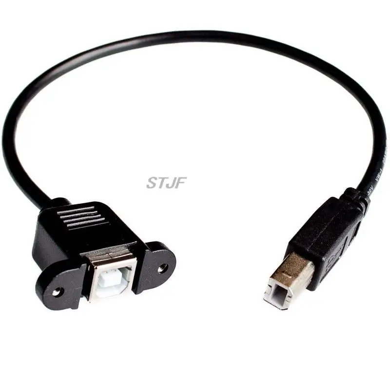 High Speed 30CM M/F USB 2.0 Type B Male to Female Right Angle Extension Data Cable Panel Mount For Printer Cable with Screw Hole