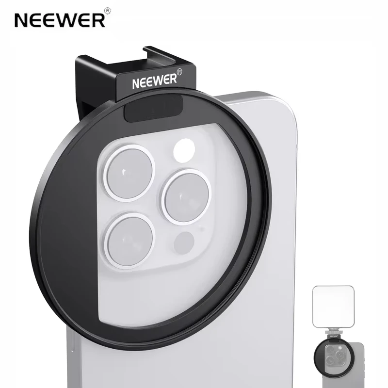 NEEWER LA006 Upgraded 67mm Phone Filter Mount W Top Cold Shoe Mount Curved Edges For IPhone 15 14 13 Pro Max Samsung S22 S23