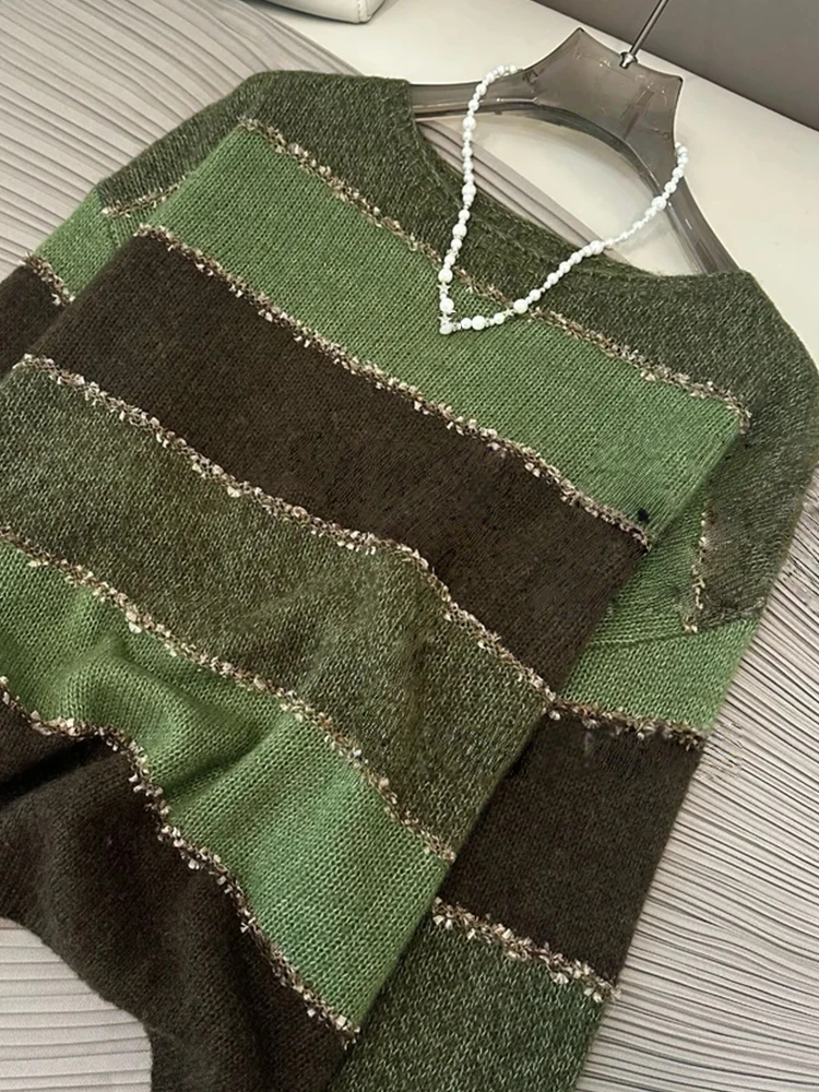 

Модный женский вязаный свитер с цветными блоками, длинными рукавами, пайетками и полосками, с капюшоном, мягкий, повседневный, осенняя новинка