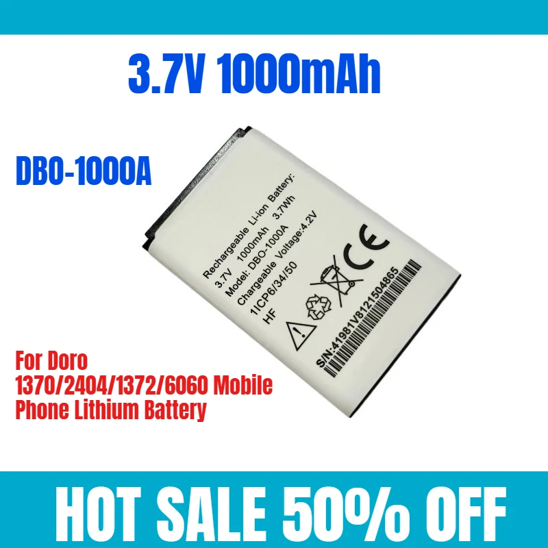 

3.7V 1000mAh DBO-1000A for Doro 1370/2404/1372/6060 Mobile Phone Lithium Battery
