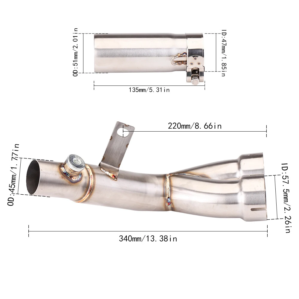 Motorcycle Exhaust Link Middle Pipe Full System For YAMAHA YZF-R6 R6 1998-2005 2006-2021 Motorcycle Muffler Front Header Pipe