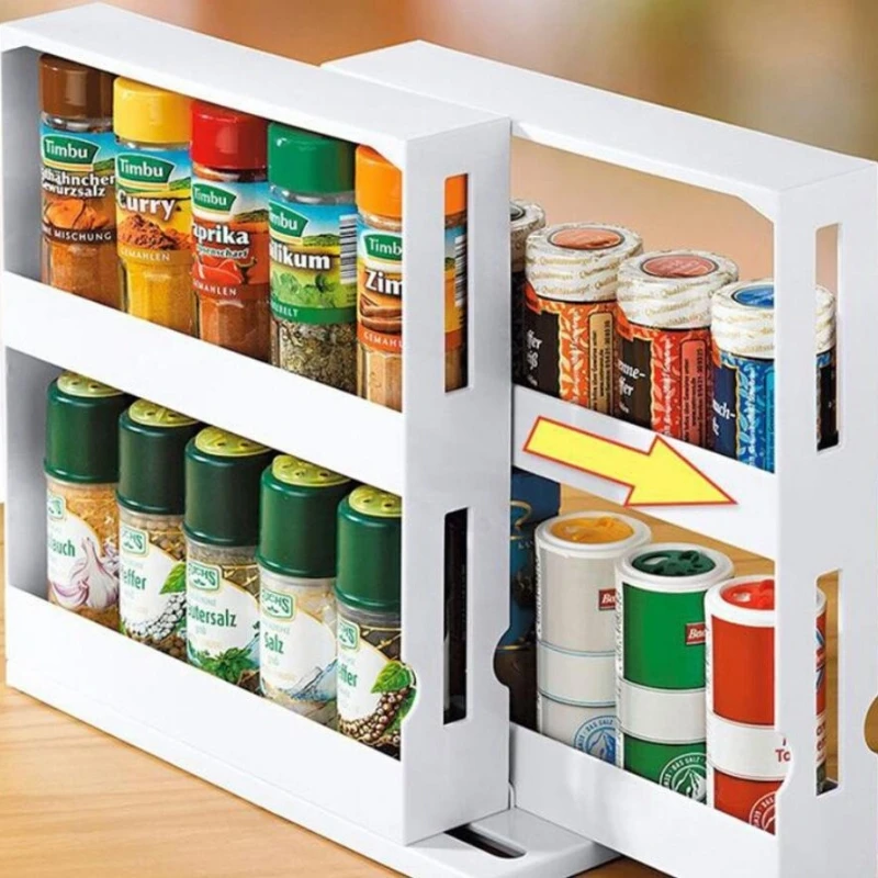 Multi-Function Rotate Spice Storage Rack, Seasoning Swivel, Organizer Shelf, Kitchen, Bathroom, Creative Household Item, 2 Tier