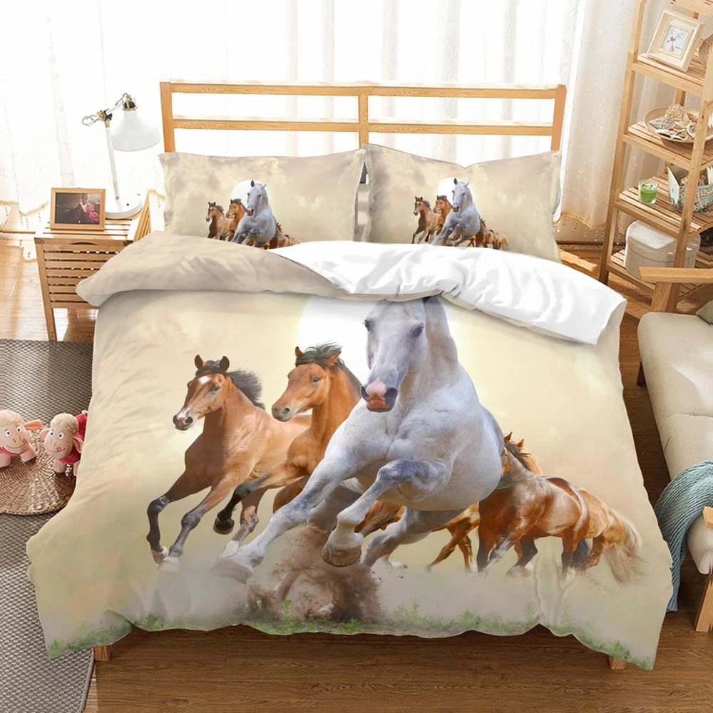 

3D Running Horse Duvet Cover & Pillow Cover Set Single Double Twin Full Queen King Size Bedding Set Home Textile Kids Bed Set