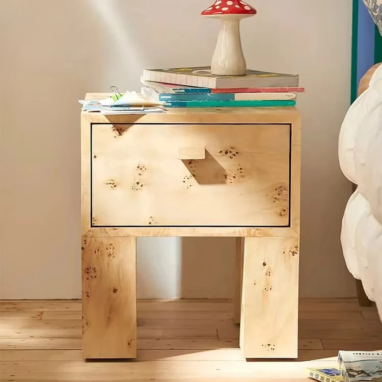 Modern minimalist hotel bedroom tree tumour texture bedside table with drawers villa wooden bedside table furniture