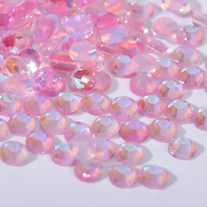 Glass Aurora Non Hotfix Round Flatback Rhinestones Pink Glare Nail Art Decorations Stones Crystals Strass DIY Glue on Diamond