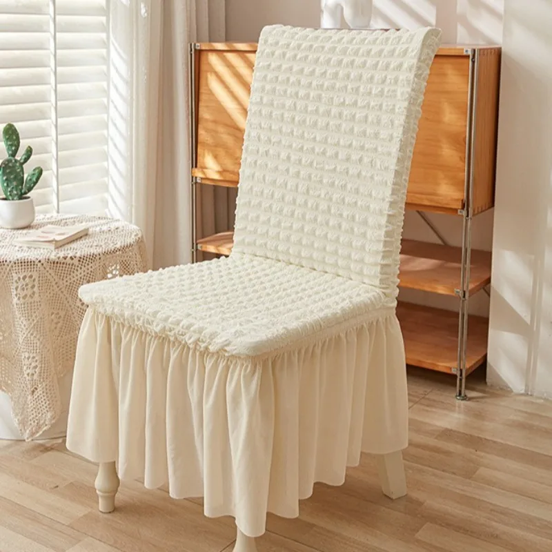 New Chair Cover Bubble Gauze Skirt Design All Inclusive Thick Universal Dining Living Room Chair Slipcover