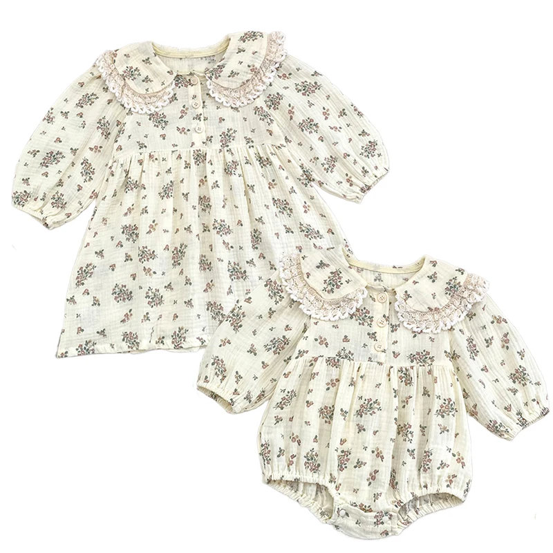 

Autumn Kids Party Dresses Lace Children Clothing Embroider Toddler Baby Girls Princess Dress Long Sleeve Cotton Sisters Dress