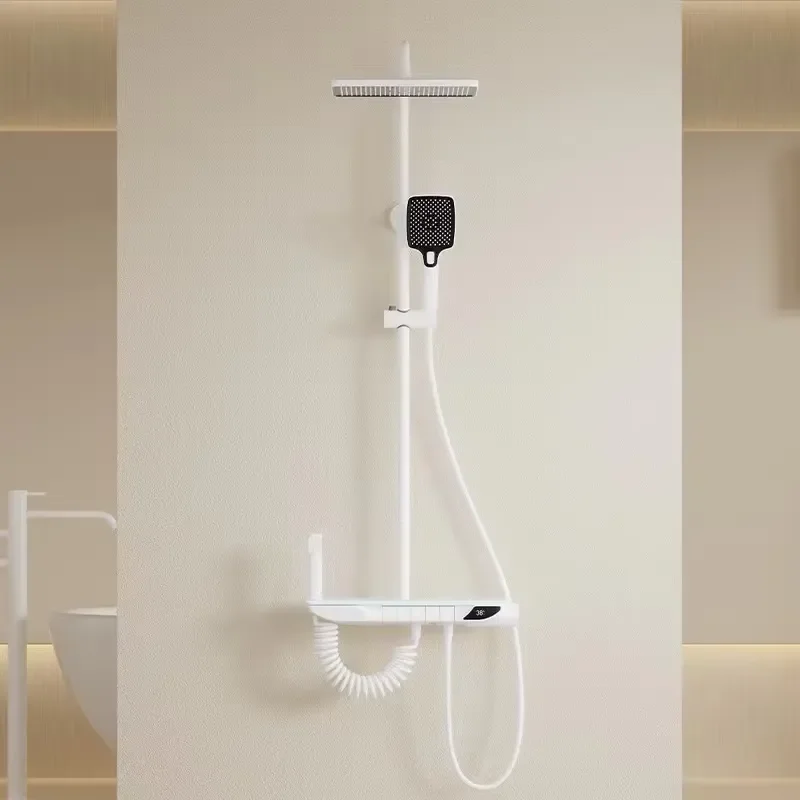 Smart Digital Thermostatic Shower Set Brass Piano Key Bathroom Faucet Single Handle Hotel Home Bath Rainfall Mixer Tap Kit view 2