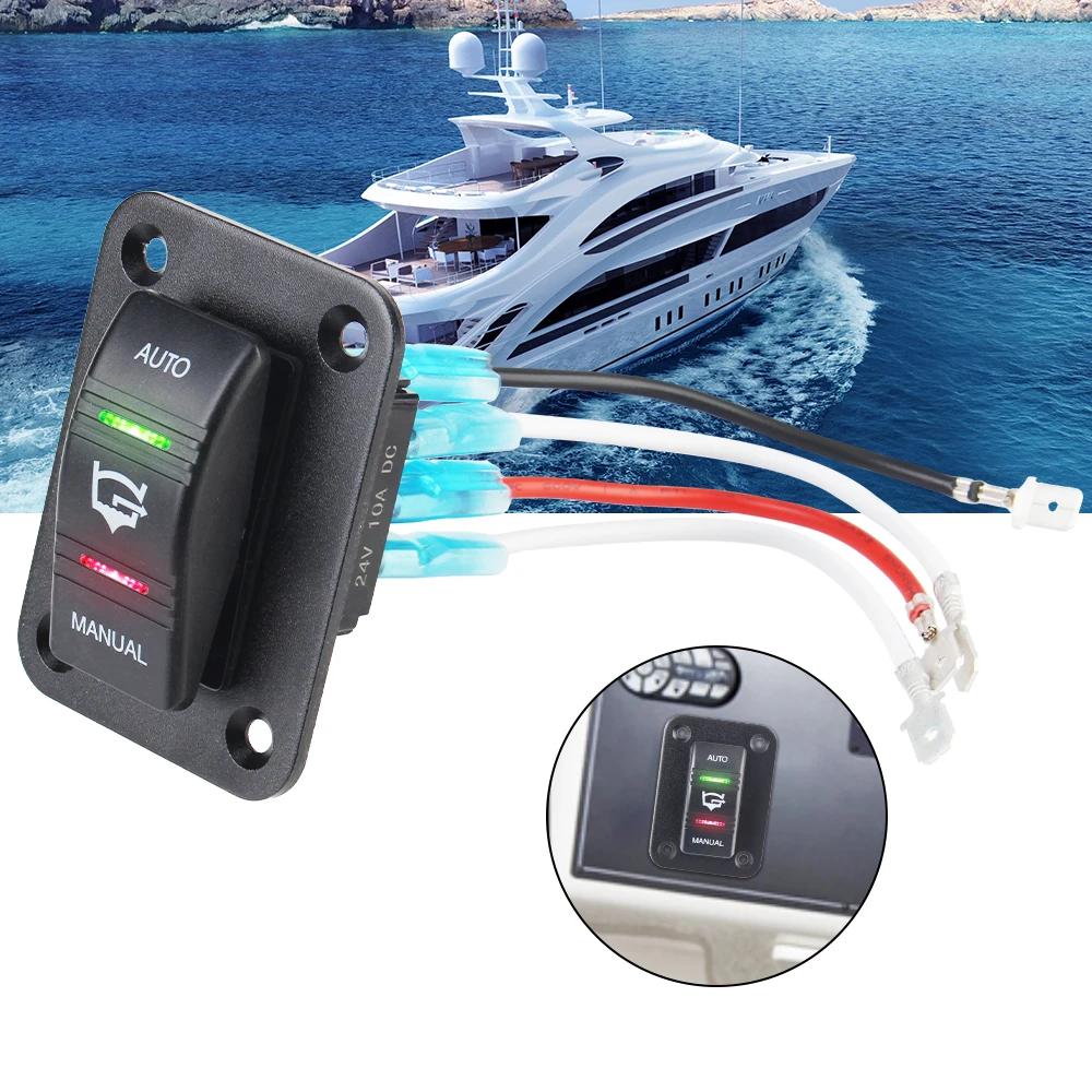 12V 24V 20A Bilge Pump Rocker Switch with LED Light 4Pin 3 Way SPDT Waterproof Auto/Off/Manual Bilge Pump Switch Panel