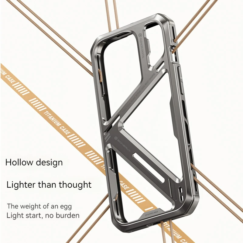 Metal Mechanical Armored Phone Case For iPhone 14 15 Pro Max Original Titanium Alloy Frame Superhard Bumper Protective Cover