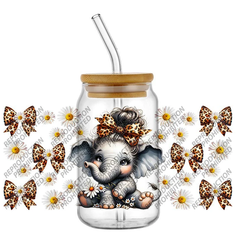 

Hot topic Cartoon Elephant Waterproof DIY Decals 3D Transfers Stickers 16oz UV DTF for Glasses cup Wraps