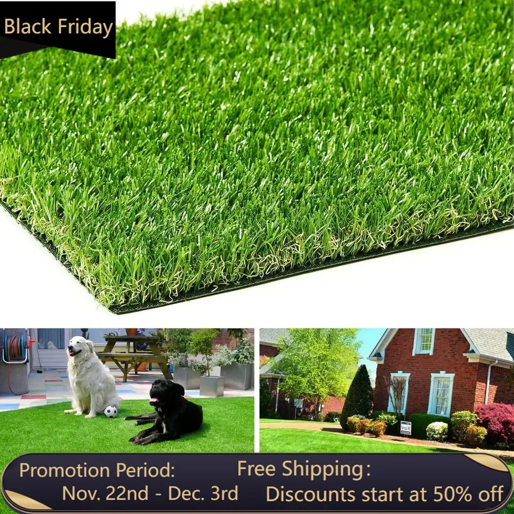 Artificial Turf 10 ft x 16 ft with Drainage, 1.38 Inch Realistic Fake Grass Rug Indoor Outdoor Lawn Landscape for Garden