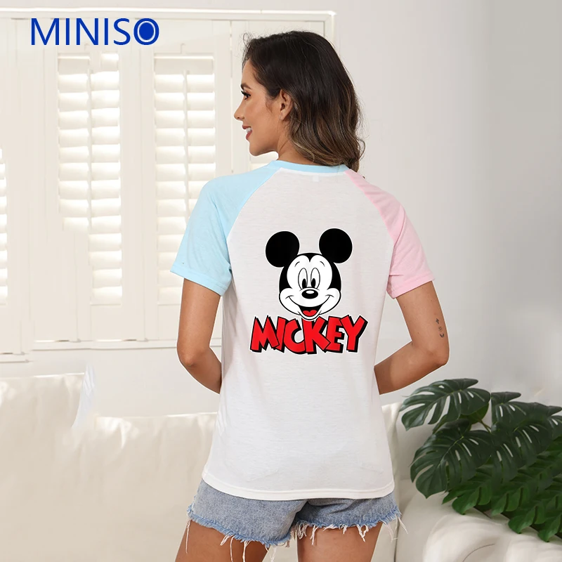 

Disney Mickey Mouse Cartoon T-Shirt Graphic Streetwear Female Clothing Women's Short Sleeve Top Color Block Cute Clothes Ladies
