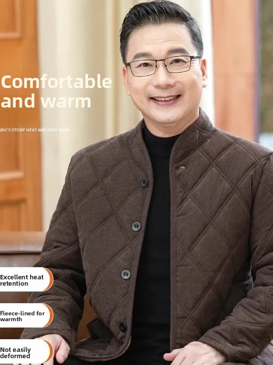سترة رجالية مبطنة بالصوف السميك معطف شتوي دافئ عازل للحرارة بأسلوب الأب والجد كاجوال للأعمال وأوقات الفراغ #2