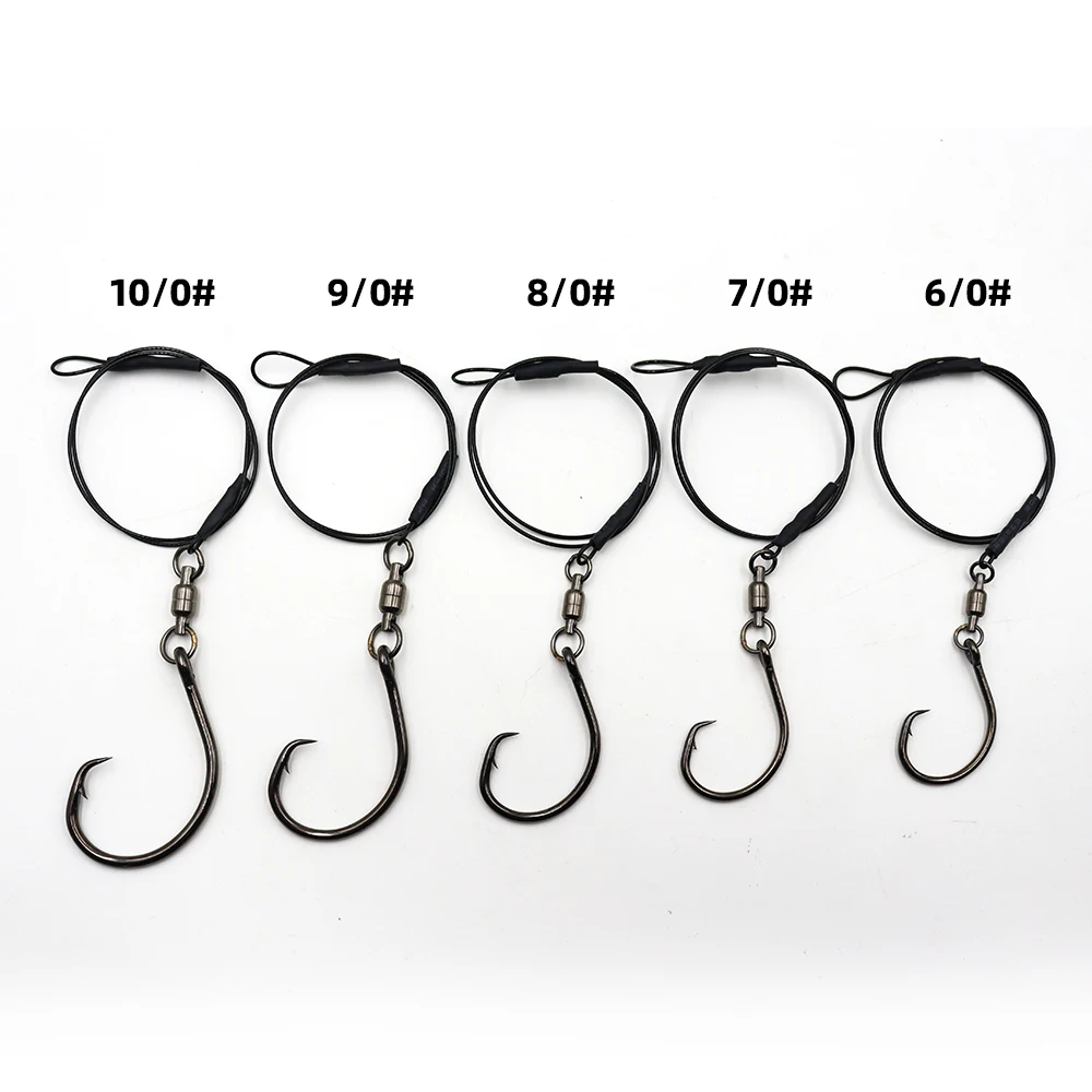 ZYZHE 1/5 Stück Angelleine 6/0 # 7/0 # 8/0 # 9/0 # 10/0 # Kreishaken mit Wirbel 49-Strang Stahlseil Salzwasser Bootsangel-Rigs – Detail 7