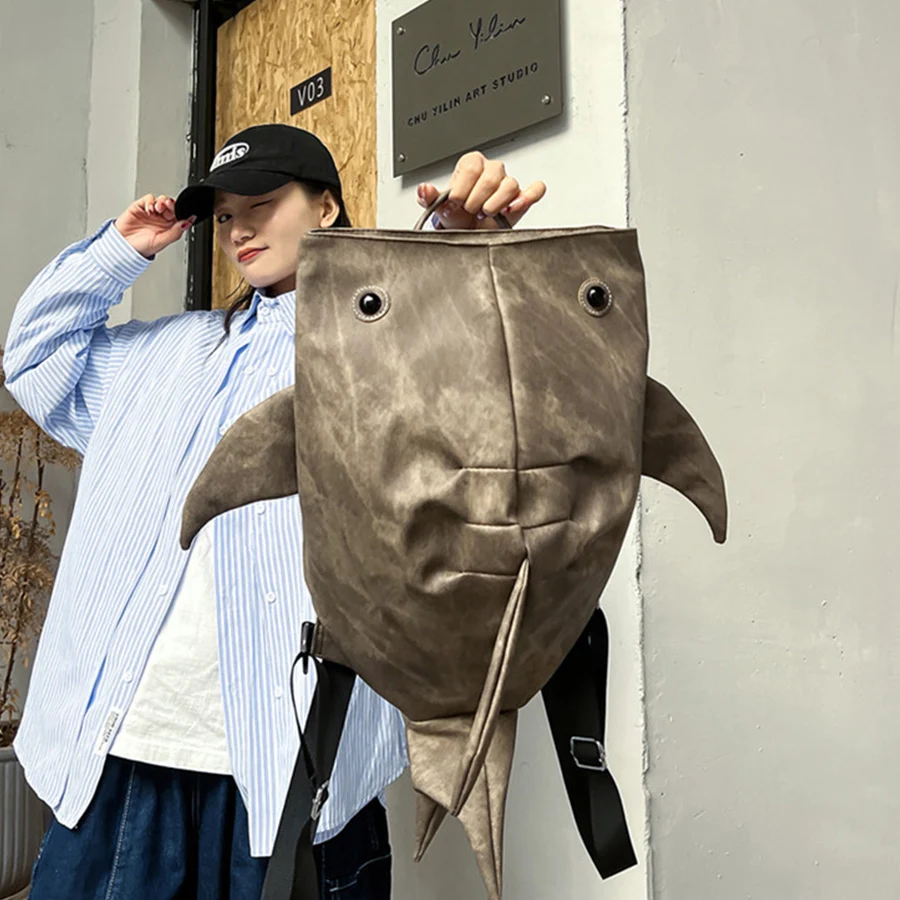 

Large Capacity Animal Whale Shark Shape Backpack Trendy Cloth Oxford Zipper Shark Knapsack Waterproof Student College Backpack