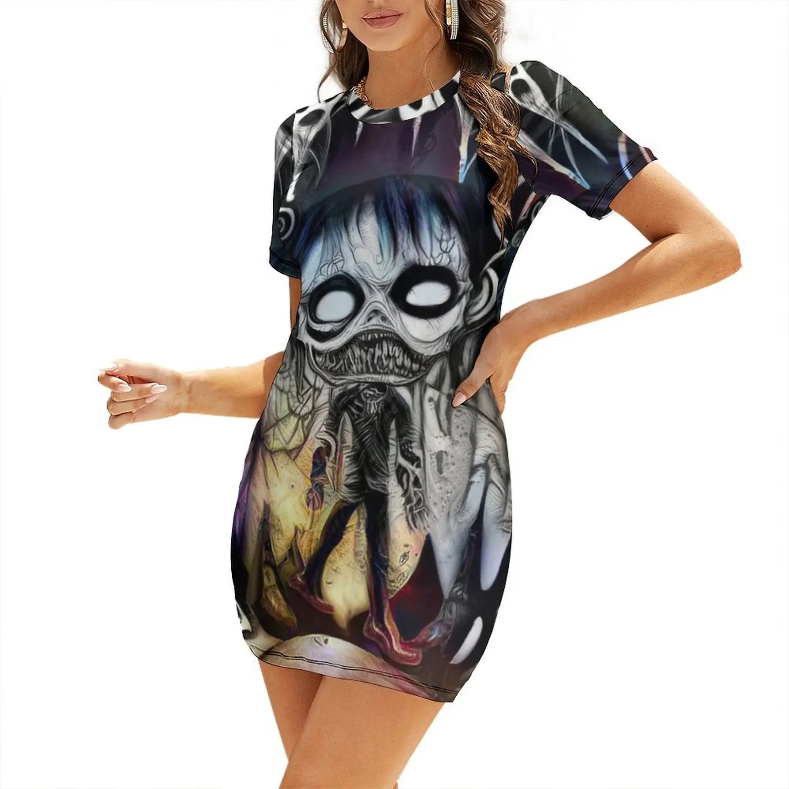 

Zombie Freaks Zombie Kid Creepy Cute Zombie Spooky Psychedelic Punk Kids Crazy Mildred TM11 Short Sleeved Dress Woman dresses