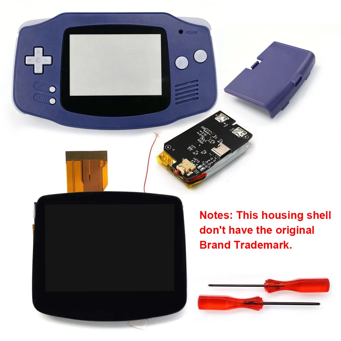 HISPEEDIDO Rechargeable for GBA V5 IPS HD 720x480 Drop-in Screen Kits No welding required Desaturation FRM OSD w/Shell image 3