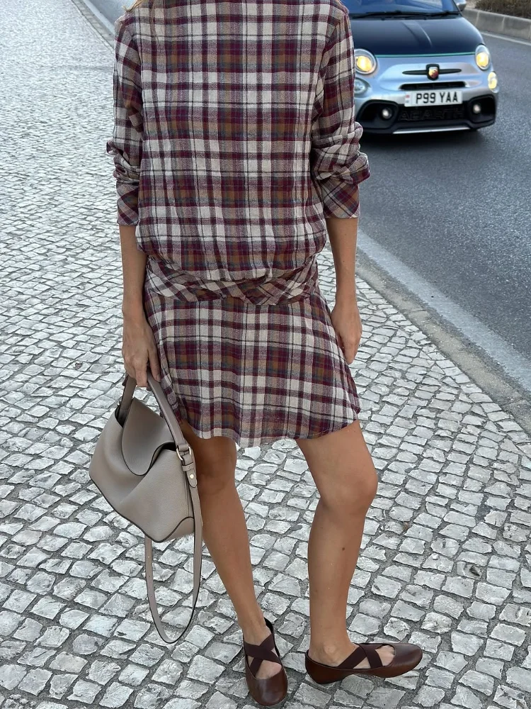 

Повседневное клетчатое плиссированное платье трапециевидной формы, женские шикарные свободные платья с длинными рукавами и круглым вырезом, 2025 г., женские повседневные офисные платья для поездок на работу